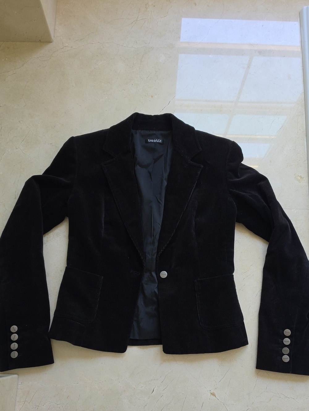 Tahari Black Velvet Single-Button Blazer